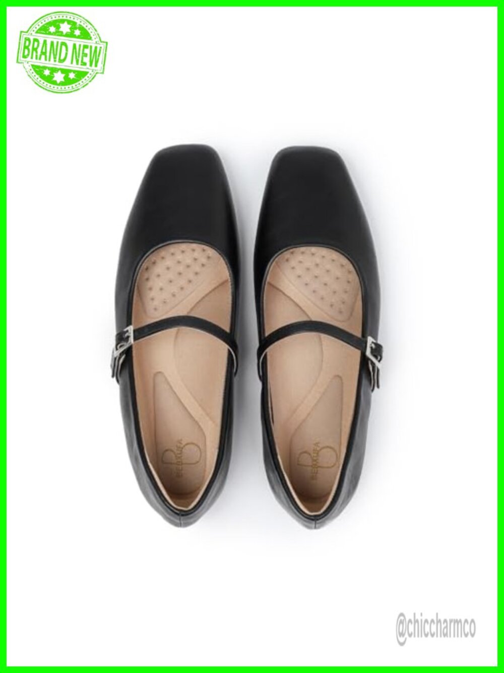Women Square Toe Mary Jane Flats Adjustable Strap Faux Leather Comfort Work